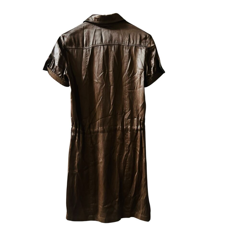 Ann Taylor Silk Short Sleeve Drawstring Dress Size 2 Brown - Picture 3 of 7